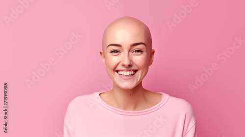 Hairless woman Portrait, cancer world cancer day, generative ai	