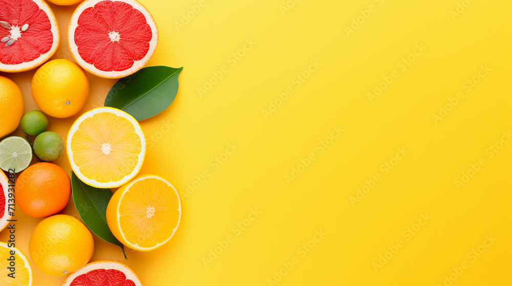Colorful Citrus Fruits on Pantone Background – Fresh and Juicy Fruit Flatlay for Summer Promotions and Advertising with Copy-space Colorful Citrus Fruits on Pantone Background – Fresh and Juicy Fruit Flatlay for Summer Promotions and Advertising with Copy-space