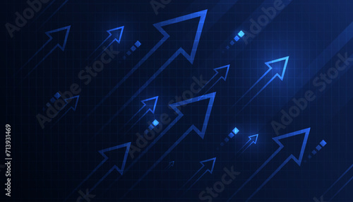 blue glowing arrow light background. Future digital growth technology photo