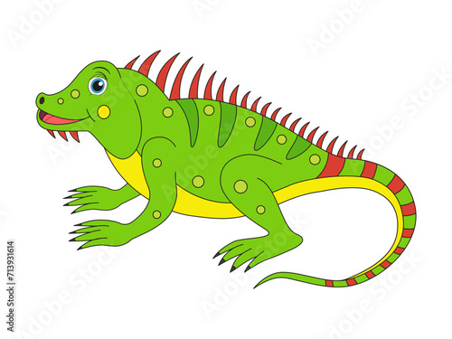 Cute cartoon iguana vector illustration. © Maryna