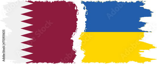 Ukraine and Qatar grunge flags connection vector