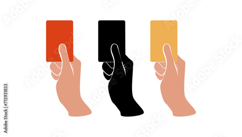 penalty Card with Hand from Referee, black  and color isolated silhouette