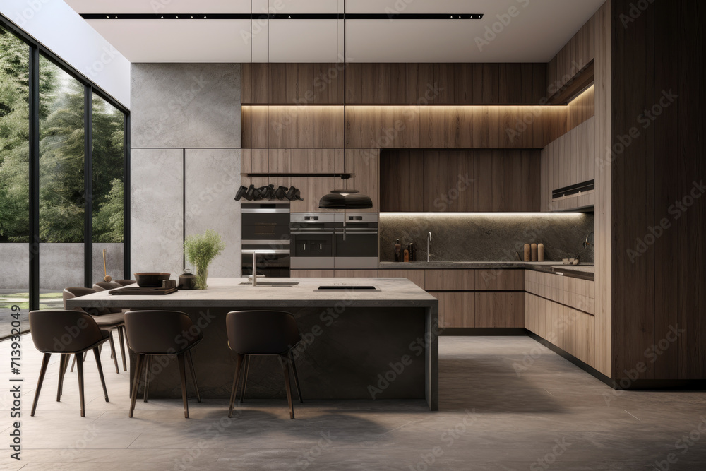 Modern kitchen interior design with dining table and decoration Modern kitchen interior design with dining table and decoration