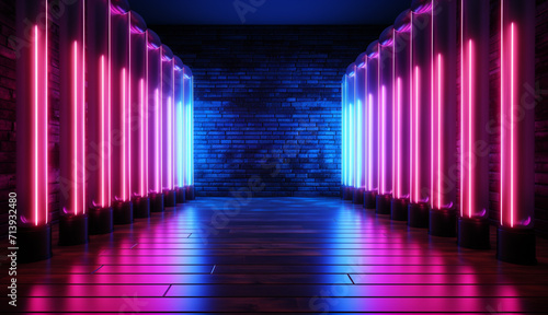 Neon lighting with copy space for banner and background.  Generative AI