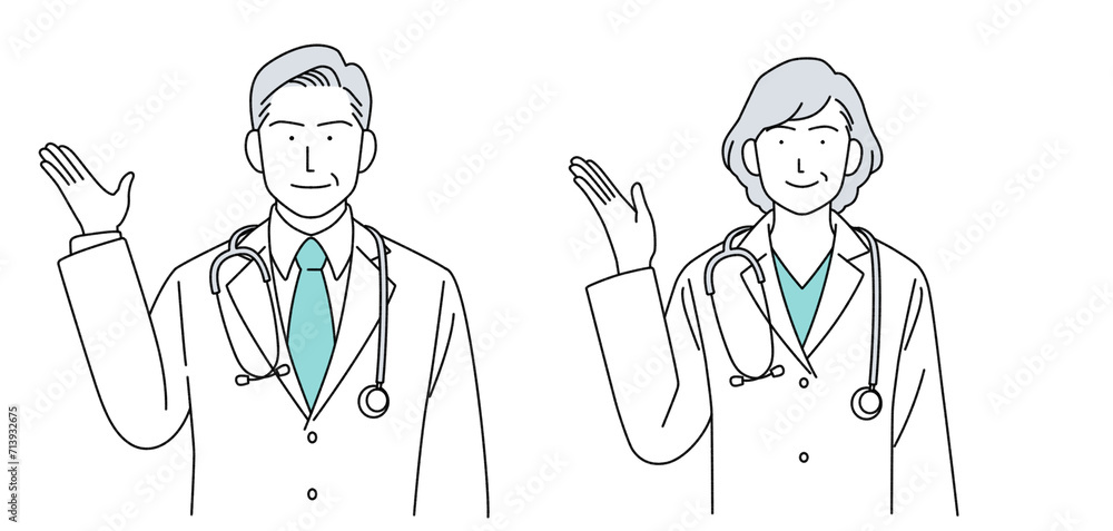 シニア医師の人物イラスト 聴診器あり