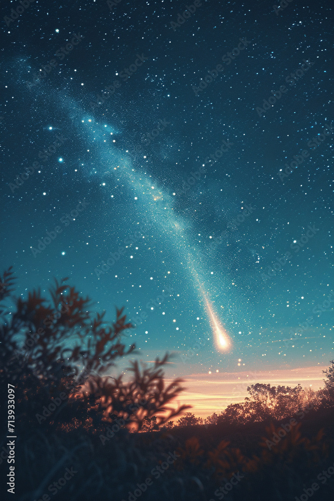 A depiction of a comet with a tiny, intricate pastel pattern, paired with simple pastel stars,