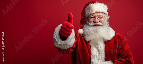 Whimsical santa claus on vibrant red background with space for text and copywriting opportunities