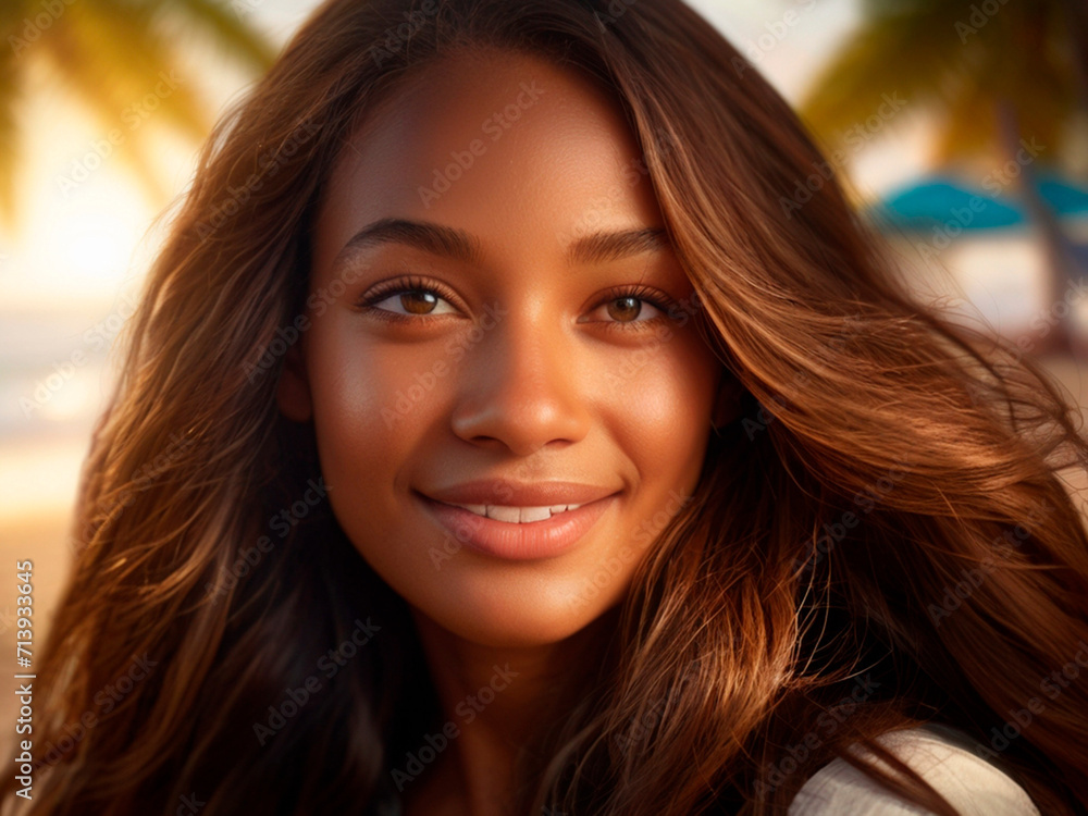 Close up portrait of a beautiful young woman smiling at the beach. Close up portrait of a beautiful young woman smiling at the beach.