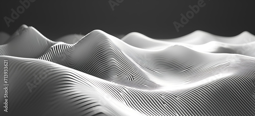 a black and white photo of a wavy pattern with waves, in the style of surreal 3d landscapes, generative art, 