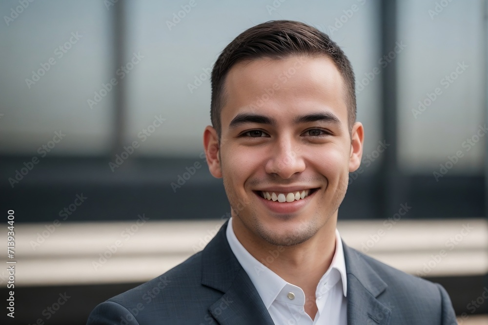 Portrait of a millennial businessman smiling and looking at the camera against a blurred background with copy space. Portrait of a millennial businessman smiling and looking at the camera against a blurred background with copy space.