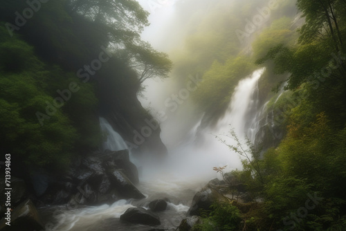 View of waterfall with mist generative AI