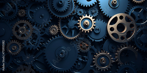 A blue and black cogs of cogs and gears with dark background A series of interconnected gears symbolizing Ai Generative