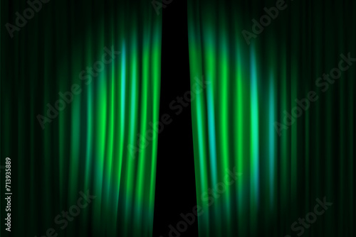 Green curtain with circle light of projector. Vector background
