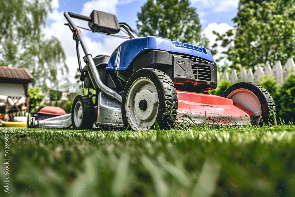Lawn mower for cutting grass stands on the lawn Lawn mower for cutting grass stands on the lawn