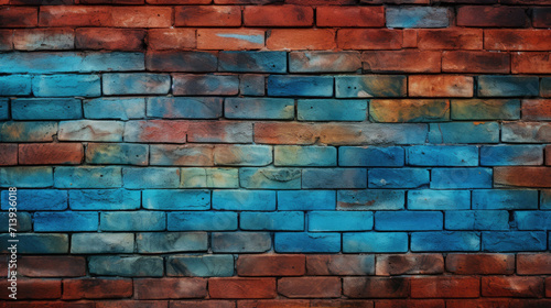 Old brick wall background, cool colors grunge texture or pattern for design. Generative ai
