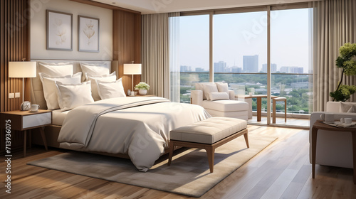 3d rendering luxury modern bedroom suite in hotel © MMAJID