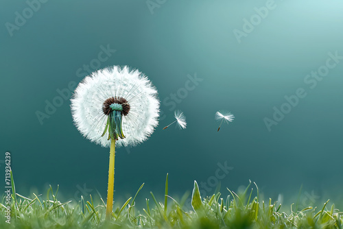 Dandelion flower on a blue background  the beginning of allergies with the arrival of spring. Banner