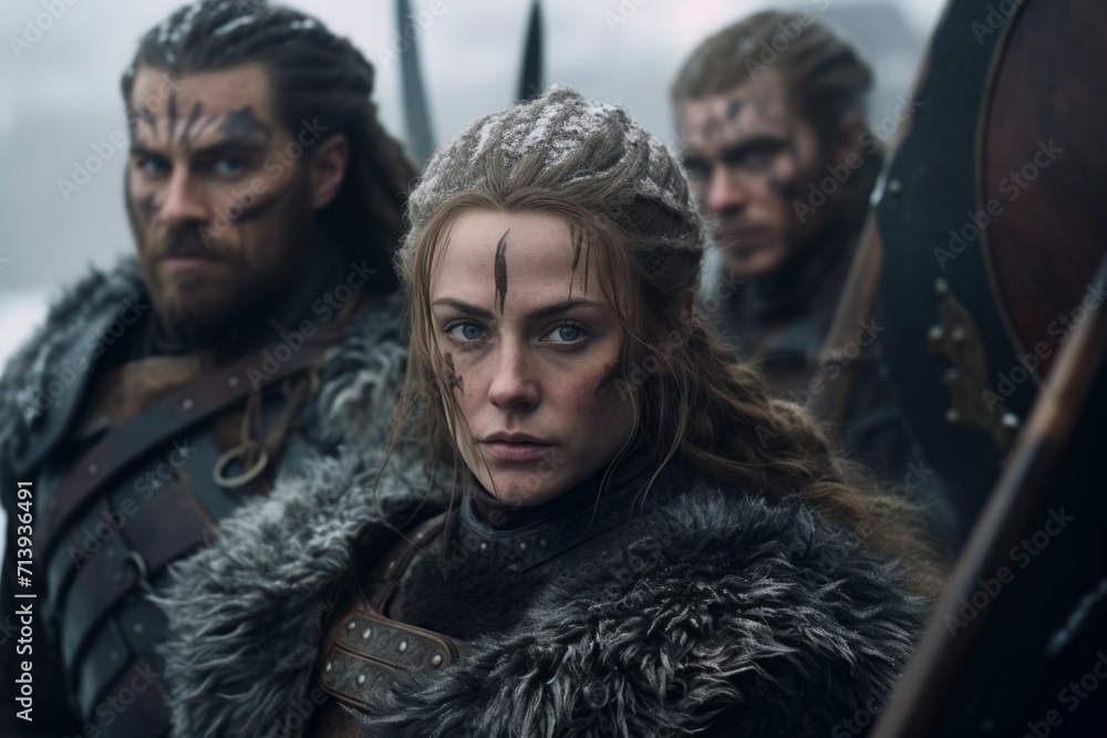 vikings, A young female warrior, powerful and emotive portraiture. northern warriors ready for battle. style of celtic art. vikings, A young female warrior, powerful and emotive portraiture. northern warriors ready for battle. style of celtic art.