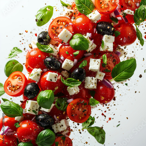 Fresh Italian or greek Caesar salad falling in sharp studio lighting © Graphics Master