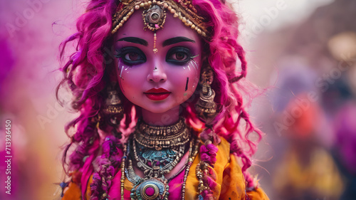 Indian woman colourful holi festival celebration tradition