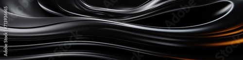 Liquid Metal Flow - Black Oil and Gasoline Background in Closeup. Wide Horizontal Banner of 3D