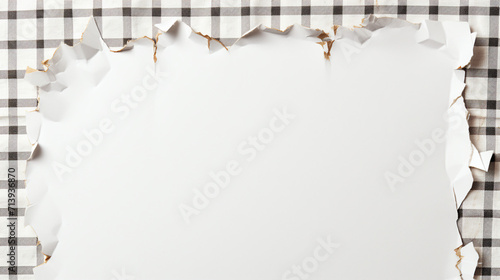 Close-Up of White Ripped Checkered Paper – Vintage Torn Texture with Copyspace for Artistic Concepts, Mockups, and Design Elements on Isolated Background