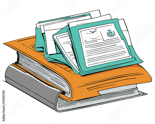 illustration of pile of stamped document books, vector isolated on white background. modern business theme design. ai generative design