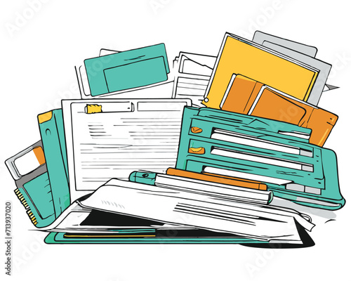 illustration of pile of stamped document books, vector isolated on white background. modern business theme design. ai generative design