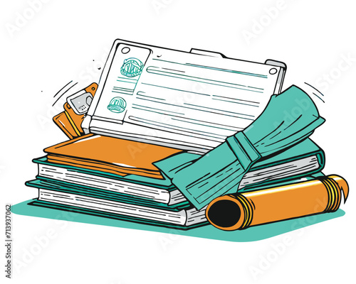 illustration of pile of stamped document books, vector isolated on white background. modern business theme design. ai generative design