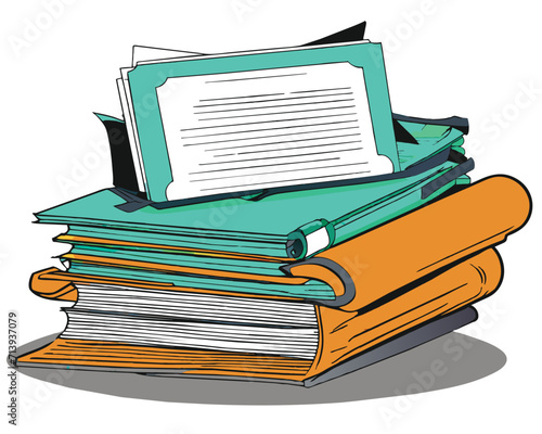 illustration of pile of stamped document books, vector isolated on white background. modern business theme design. ai generative design