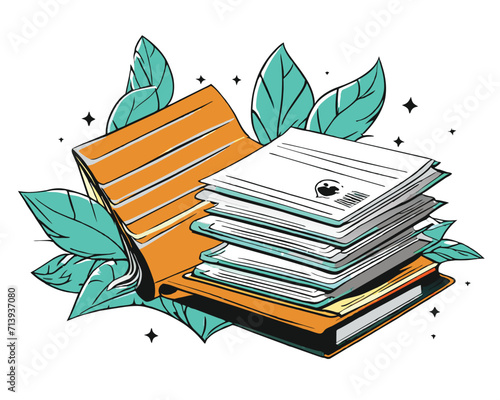 illustration of pile of stamped document books, vector isolated on white background. modern business theme design. ai generative design