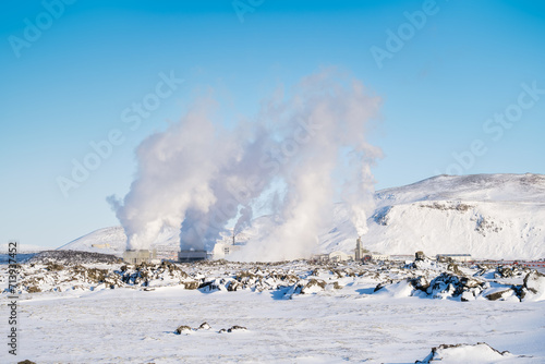 Renewable energy sources. Thermal power plant in Iceland. Clean energy. Electricity production in the north. Blue Lagoon, Iceland. Geothermal spa for rest and relaxation in Iceland.