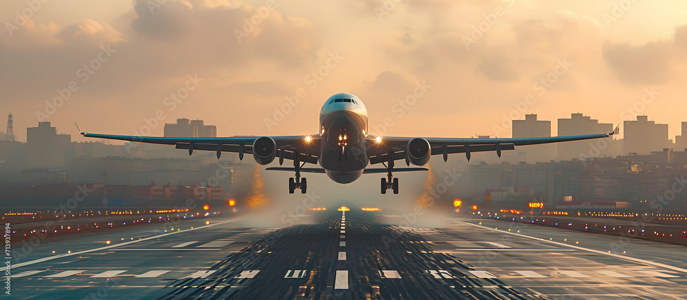 an airplane takes off from the end of the runway an airplane takes off from the end of the runway