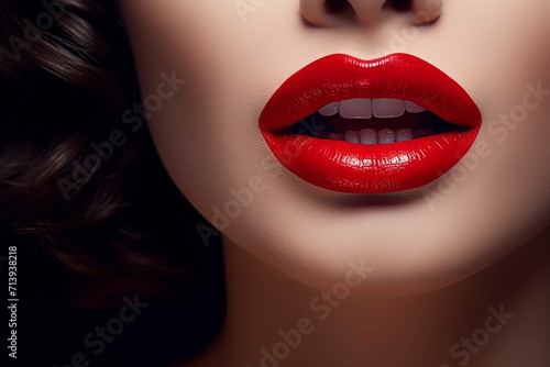 Picture of a woman’s lips smiling with red lipstick © mr Wajed