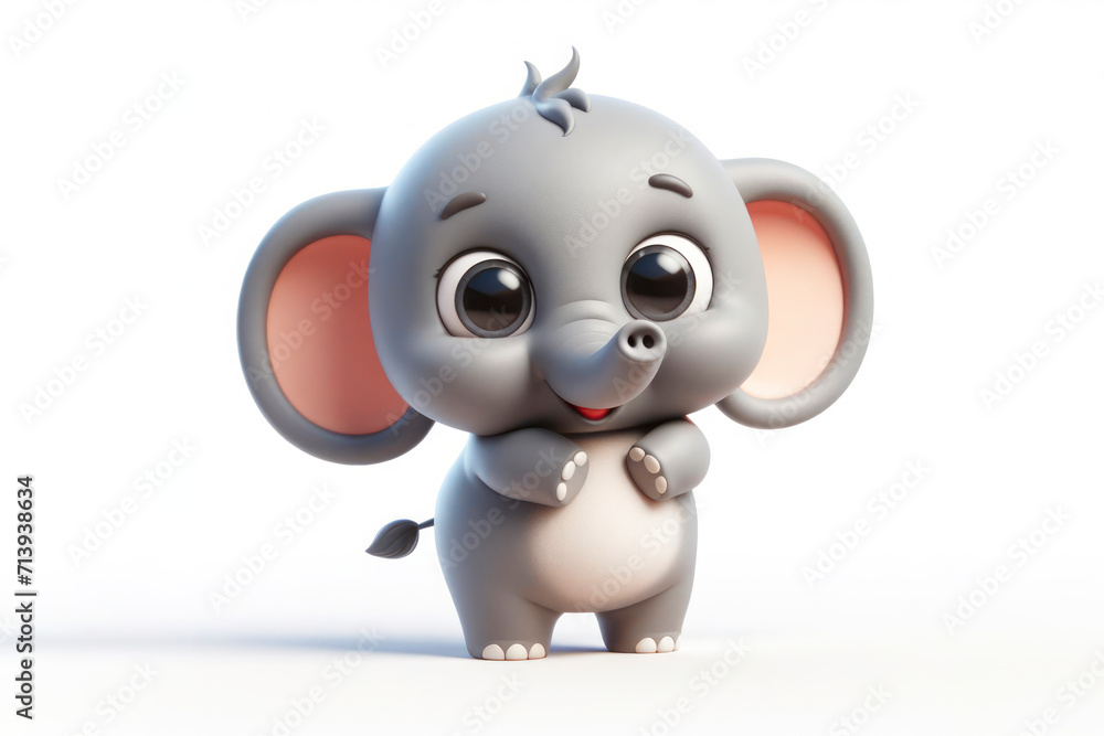 full body little cute happy elephant 3d character with bulging eyes on solid a white background. ai generative full body little cute happy elephant 3d character with bulging eyes on solid a white background. ai generative
