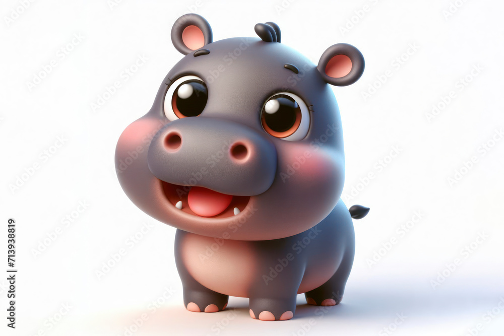 full body little cute happy hippopotamus 3d character with bulging eyes on solid a white background. ai generative full body little cute happy hippopotamus 3d character with bulging eyes on solid a white background. ai generative