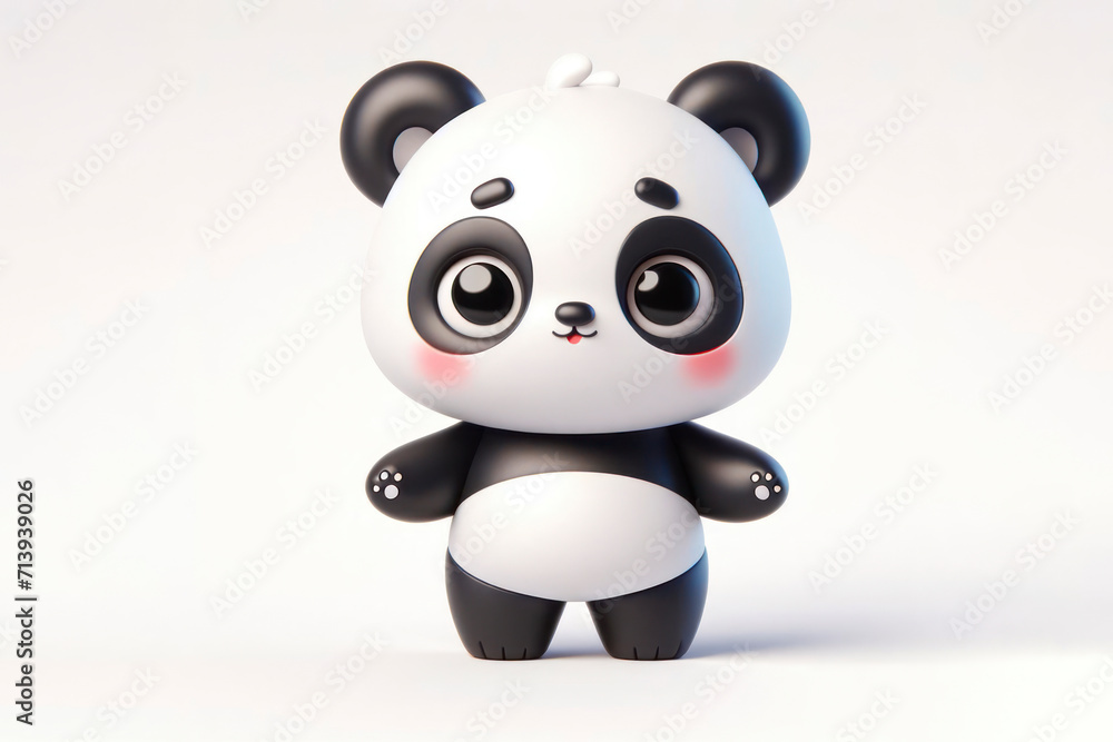 Naklejka premium full body little cute happy panda 3d character with bulging eyes on solid a white background. ai generative