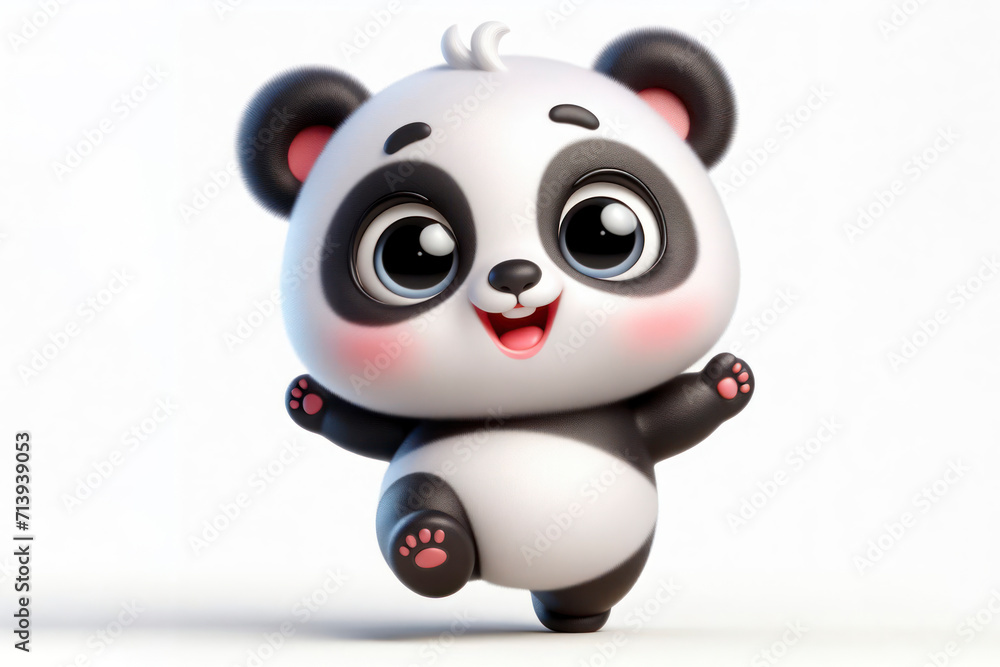 full body little cute happy panda 3d character with bulging eyes on solid a white background. ai generative full body little cute happy panda 3d character with bulging eyes on solid a white background. ai generative