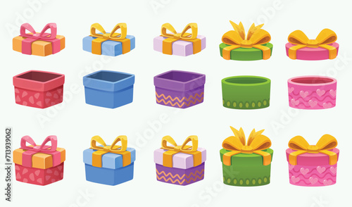 Vector free vector gift boxes set christmas or birthday presents with colorful wrap ribbons and bows gree