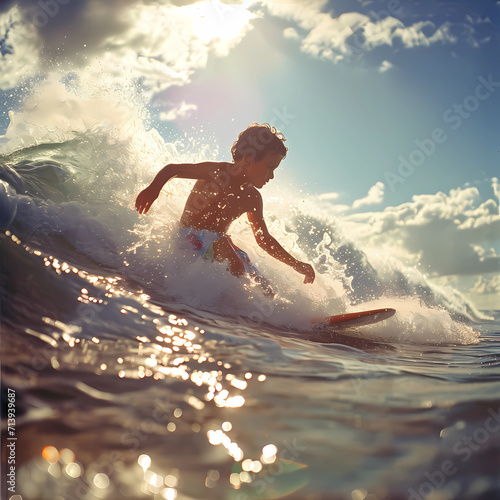child surfing in the sea, surfing