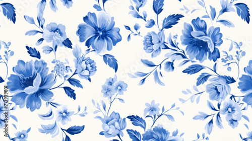 Blue flowers on white background in toile style
 photo