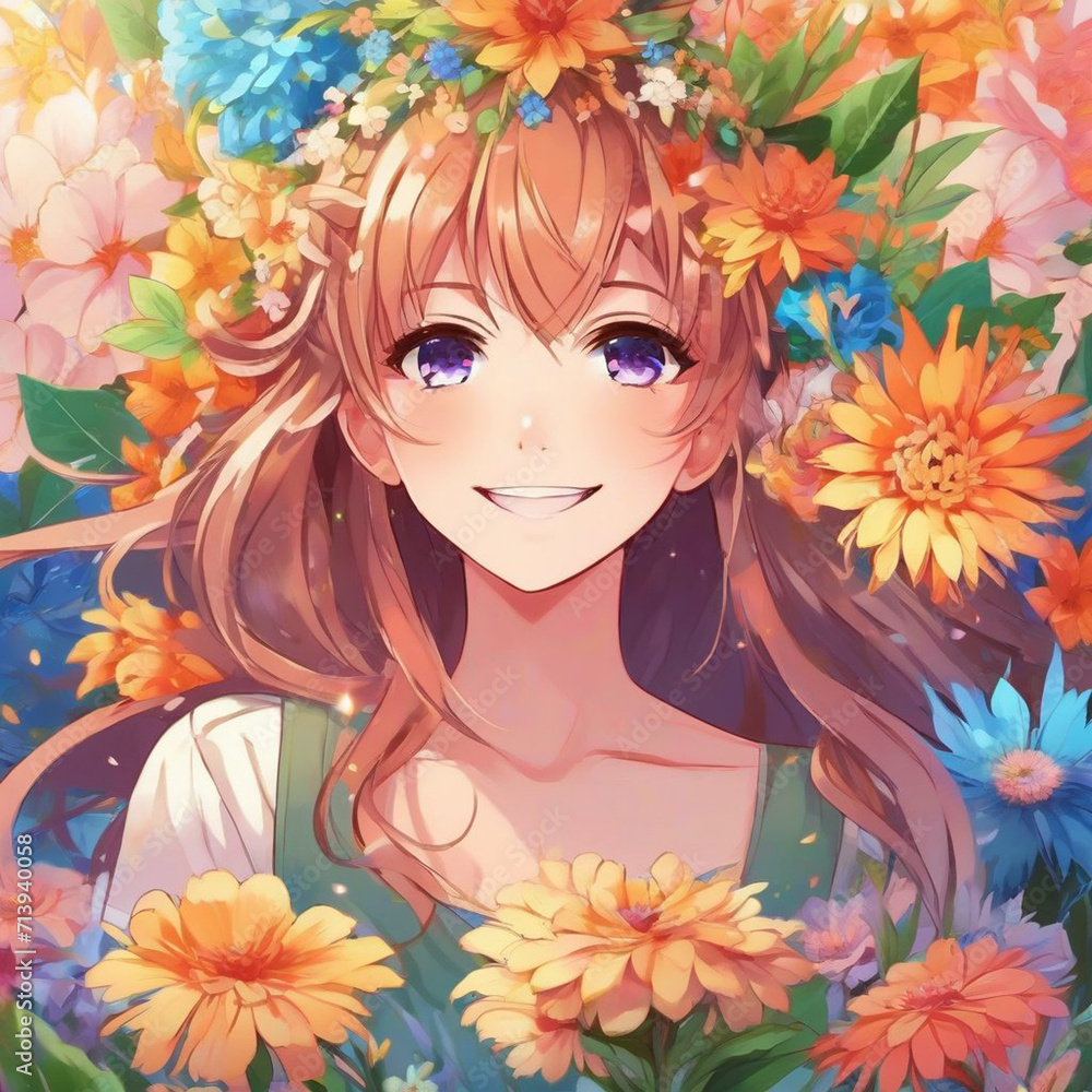 Portrait of a Happy Girl with Flowers Portrait of a Happy Girl with Flowers