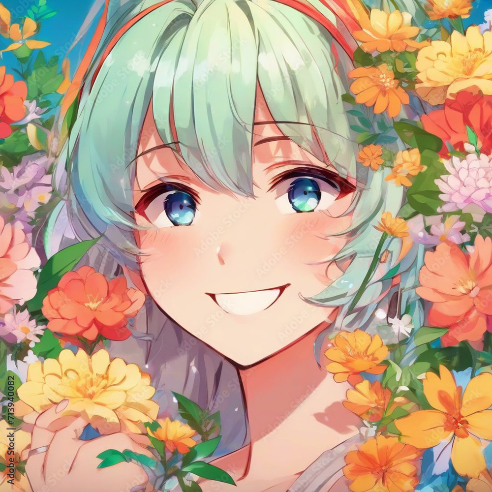 Portrait of a Happy Girl with Flowers Portrait of a Happy Girl with Flowers