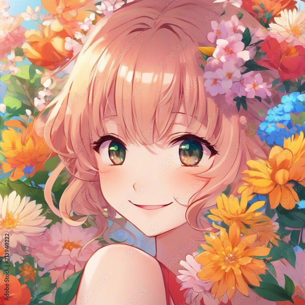 Portrait of a Happy Girl with Flowers Portrait of a Happy Girl with Flowers