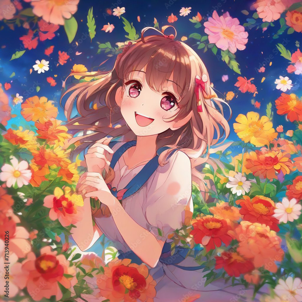 Portrait of a Happy Girl with Flowers Portrait of a Happy Girl with Flowers