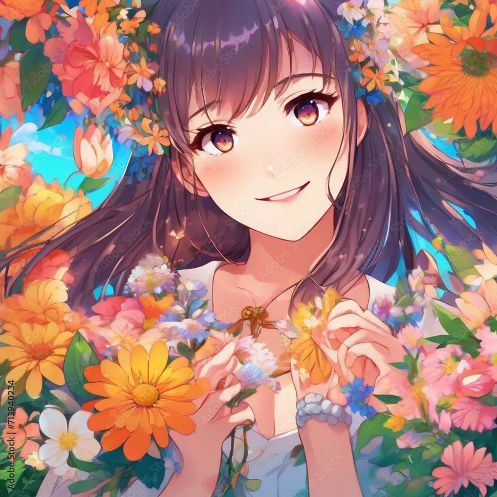 Portrait of a Happy Girl with Flowers Portrait of a Happy Girl with Flowers