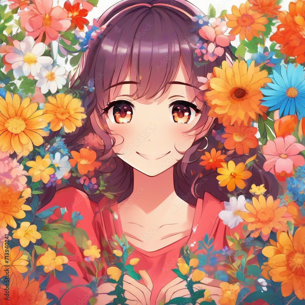 Portrait of a Happy Girl with Flowers Portrait of a Happy Girl with Flowers