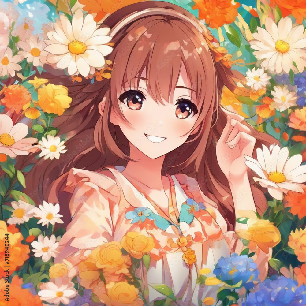 Portrait of a Happy Girl with Flowers Portrait of a Happy Girl with Flowers