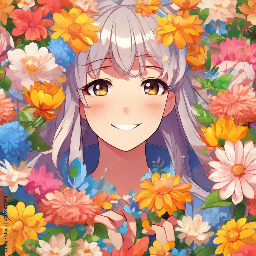 Portrait of a Happy Girl with Flowers Portrait of a Happy Girl with Flowers
