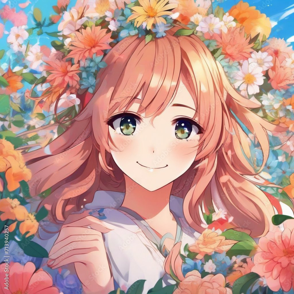 Portrait of a Happy Girl with Flowers Portrait of a Happy Girl with Flowers
